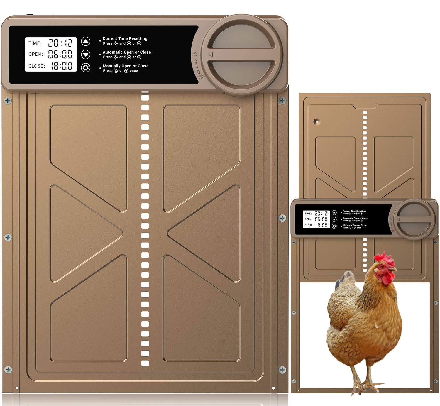 Puerta Gallinero Automatica Grande con Pantalla LCD, Puerta Automática Gallinero con Función Manual y Temporizador | Aluminio | Anti-atrapamiento, Puerta Gallinero Alimentada por Batería