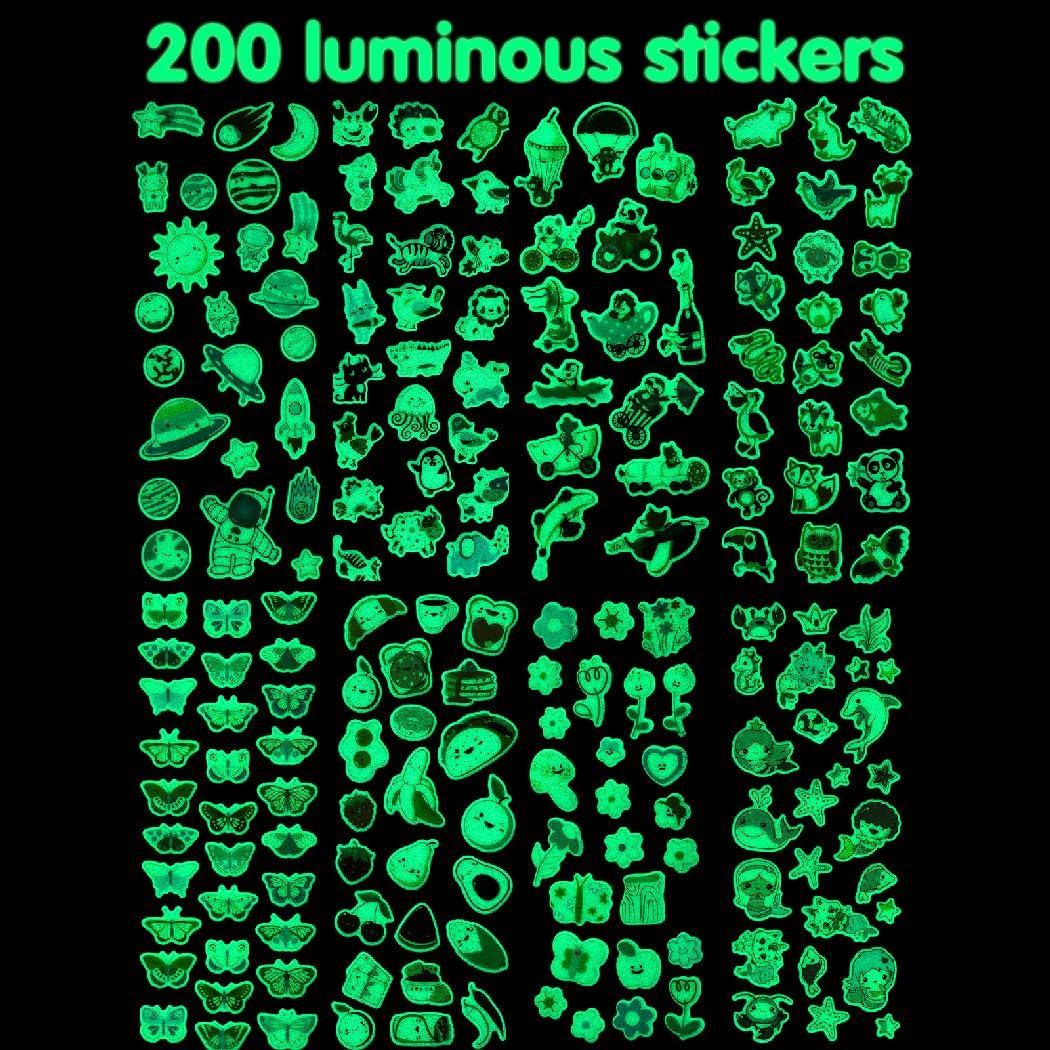 Puffy Stickers for Kids Toddlers 3-5 Years, 500+ Reusable Stickers Packs for Kids Classroom and Scrapbooking, 200 in This Pack Glow in The Dark