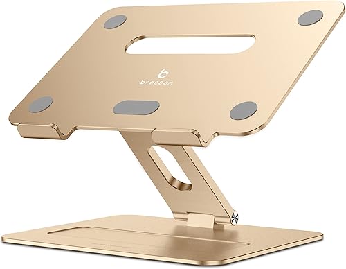 Macaroon Gold - Soporte ergonómico de aluminio ajustable para computadora portátil con ventilación térmica, plegable, compatible con portátiles de