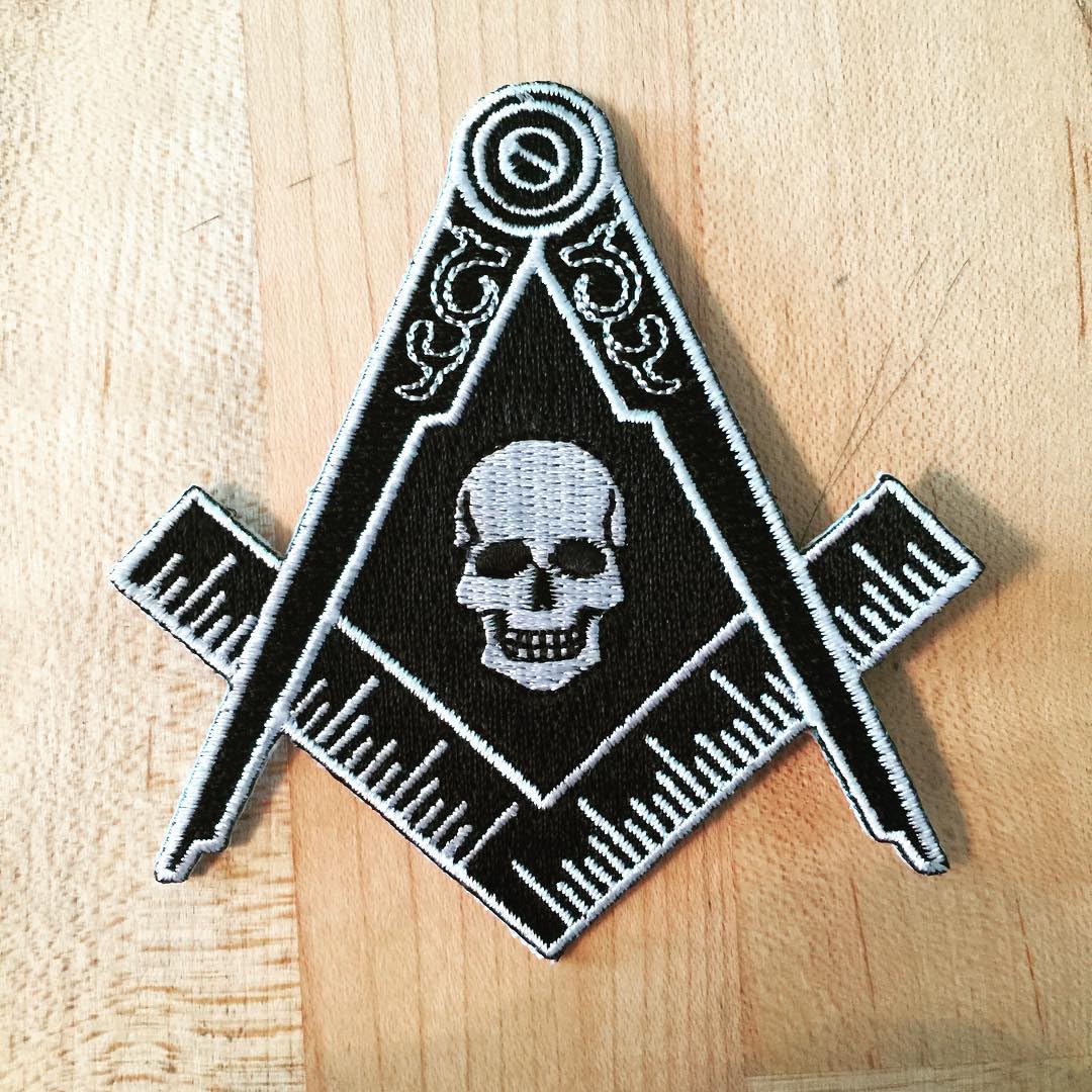 Masonic Black Skull Patch Iron On Embroidered Freemason Mason G Square Compass
