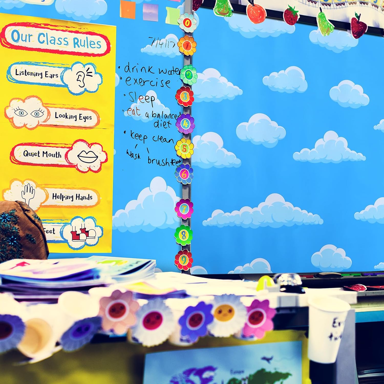 Tenceur Sky and Cloud Bulletin Board Paper 24 Inch x 100ft Fade Resistant Paper Roll for Birthday Party Classroom Decor
