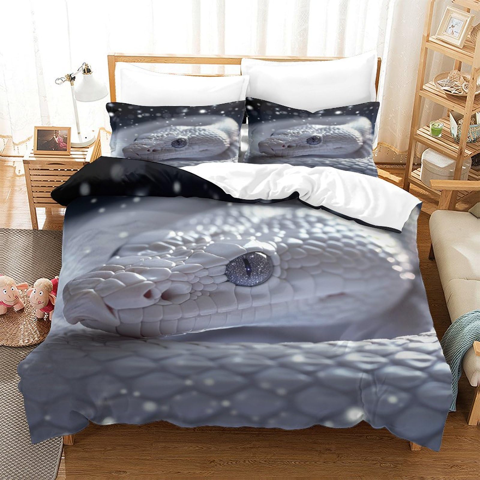 P1S9U7W5Y Realistic Snake Pattern 3D Printed Duvet Cover Set 3pcs Microfiber Reptile Bedding Set Super king（260x220cm）