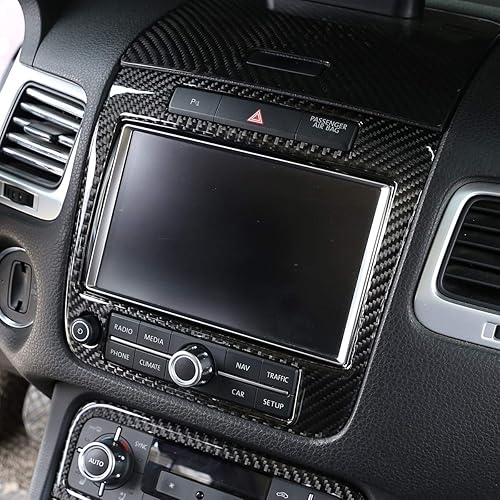 Miniatura 3 de YIWANG Marco de decoración de panel de navegación de consola central de fibra de carbono suave para Volkswagen Touareg 2011-2018 Accesorios de