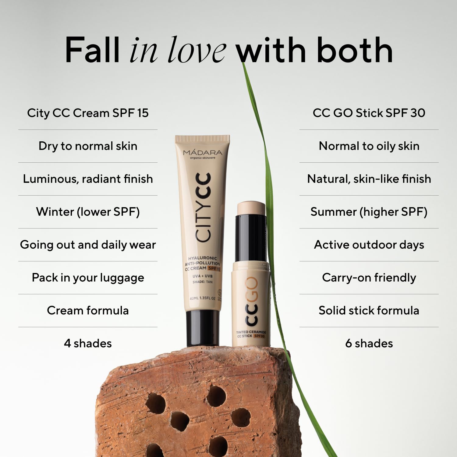 MÁDARA CC GO Tinted Ceramide CC Stick SPF30#40 Sand- 3-in-1-Farbkorrektur-Foundation-Stick mit Mineralischem Sonnenschutz, Gleicht den Hautton aus, deckt Rötungen und Flecken ab