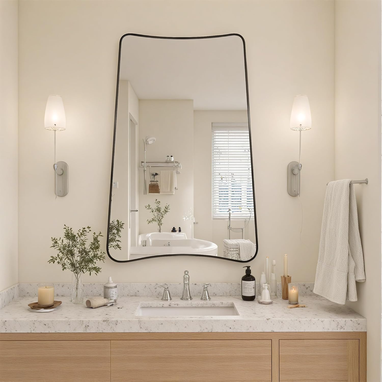 Irregular Wall Mirror, 24"x36" Asymmetrical Mirror with Metal Frame, Modern Wavy Decorative Mirrors for Bathroom, Wall Decor, Entryway, Living Room, Black