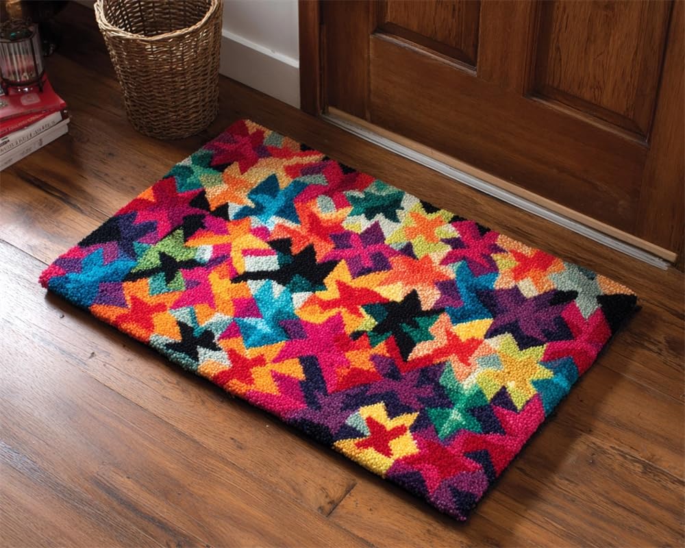 Kitquiver Rug Kits for Adults Latch Hook Pre Printed Colorful Star DIY Crafts Crochet Yarn Handmade Embroidery with Printed Canvas Needlework for Home Decor 21X29In