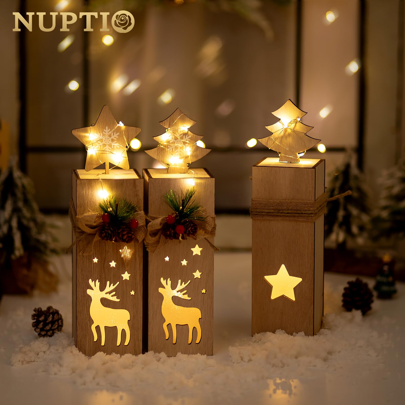 Renna Natalizia : 20 Teste Di Renna in Cervo Legno Naturale, Ornamenti DIY per Albero Di Natale Renne Fai Da Te,mini Ciondoli Con Corda Di Iuta, Ideali per Albero, Pacchi Regalo, Lavoretti