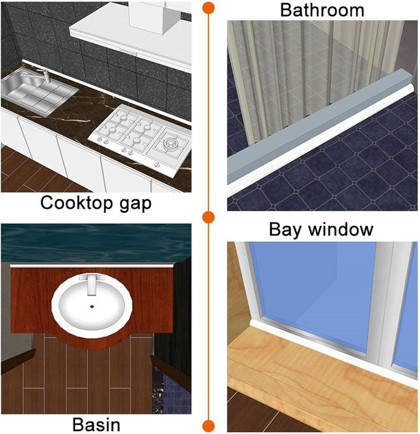 Bathroom Foldable Block water Stopper sealing strip shower threshold dam Self-adhesive silicone shower barrier (39 Inch)
