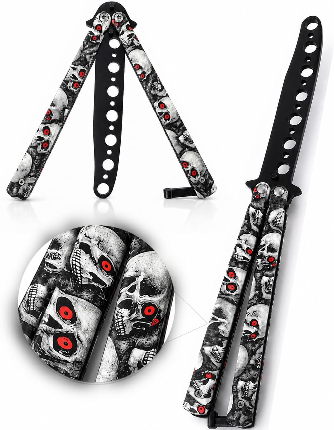DIMROM Practice Butterfly Knife Trainer - Compact Balisong Knife with Skull Design, Blunt Stainless Steel Blade for Safe Training, Suits for Beginners and Enthusiasts Skill Building