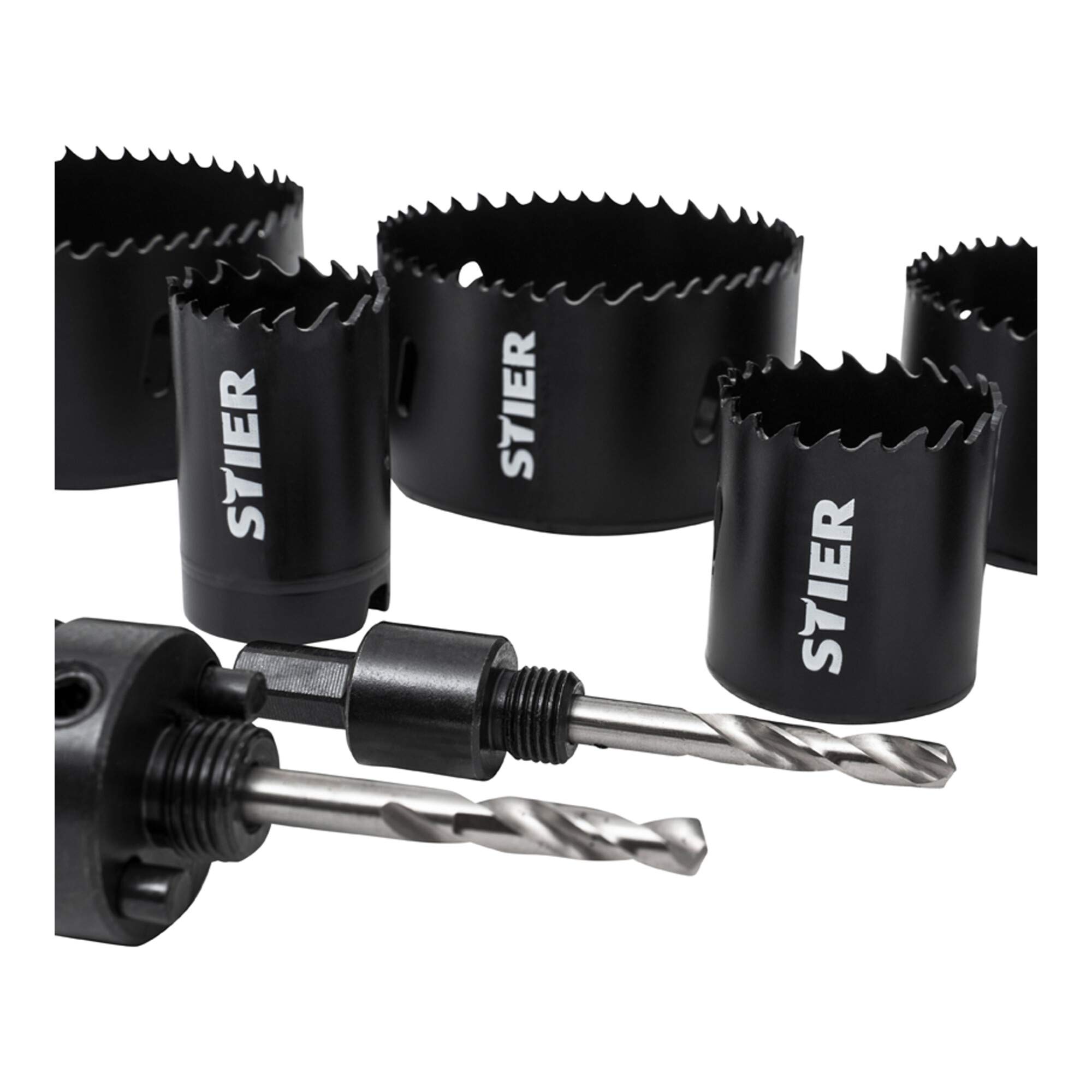 STIER Set per elettricisti di seghe a tazza HSS-Co8 bimetallo, profondità di taglio 44 mm, 11 pezzi (25, 32, 40, 54, 60, 68, 76 e 86 mm)