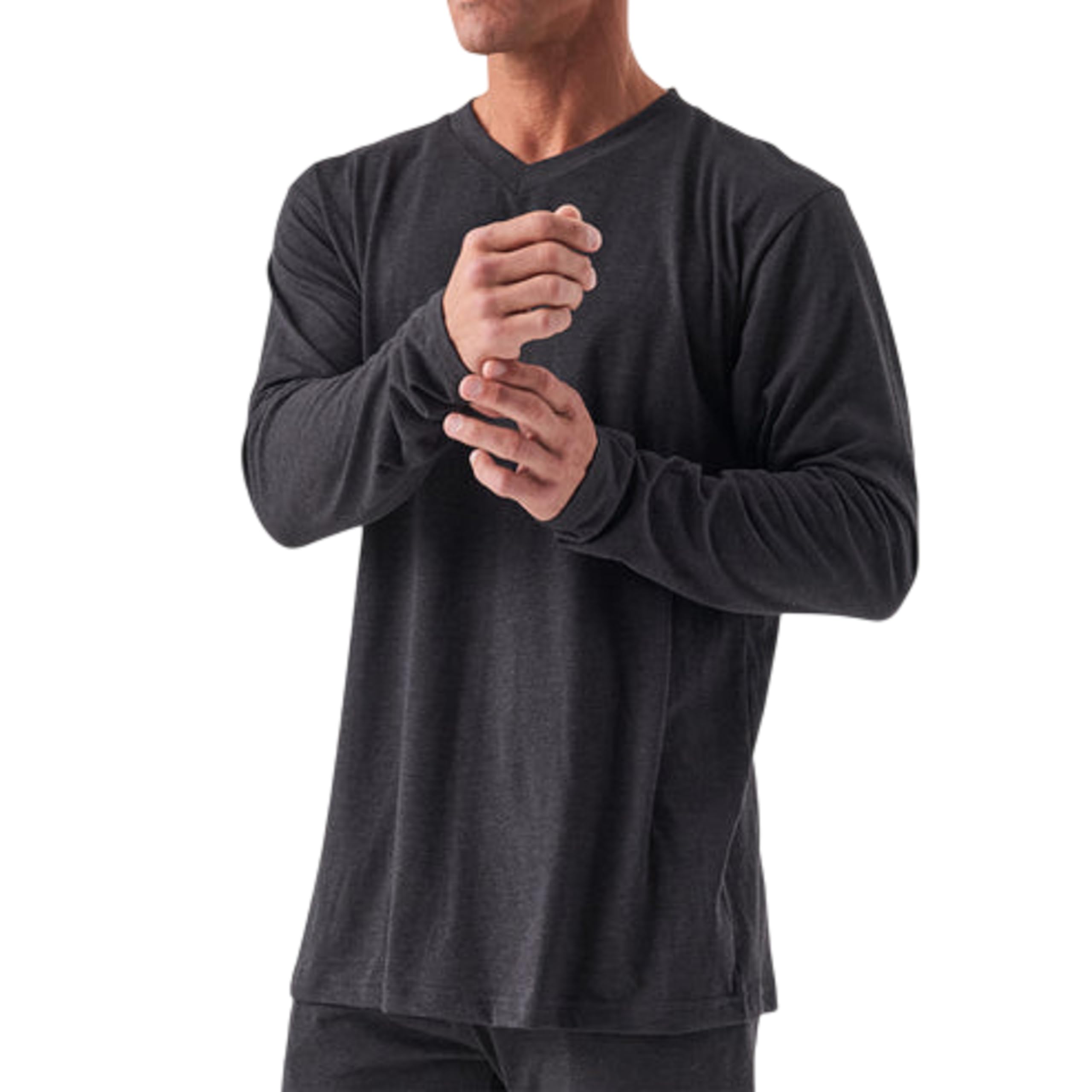 DFND Cooling Sleepwear V Neck Long Sleeve Shirt for Men – Celliant Infrared Recovery Technology - Made in USA