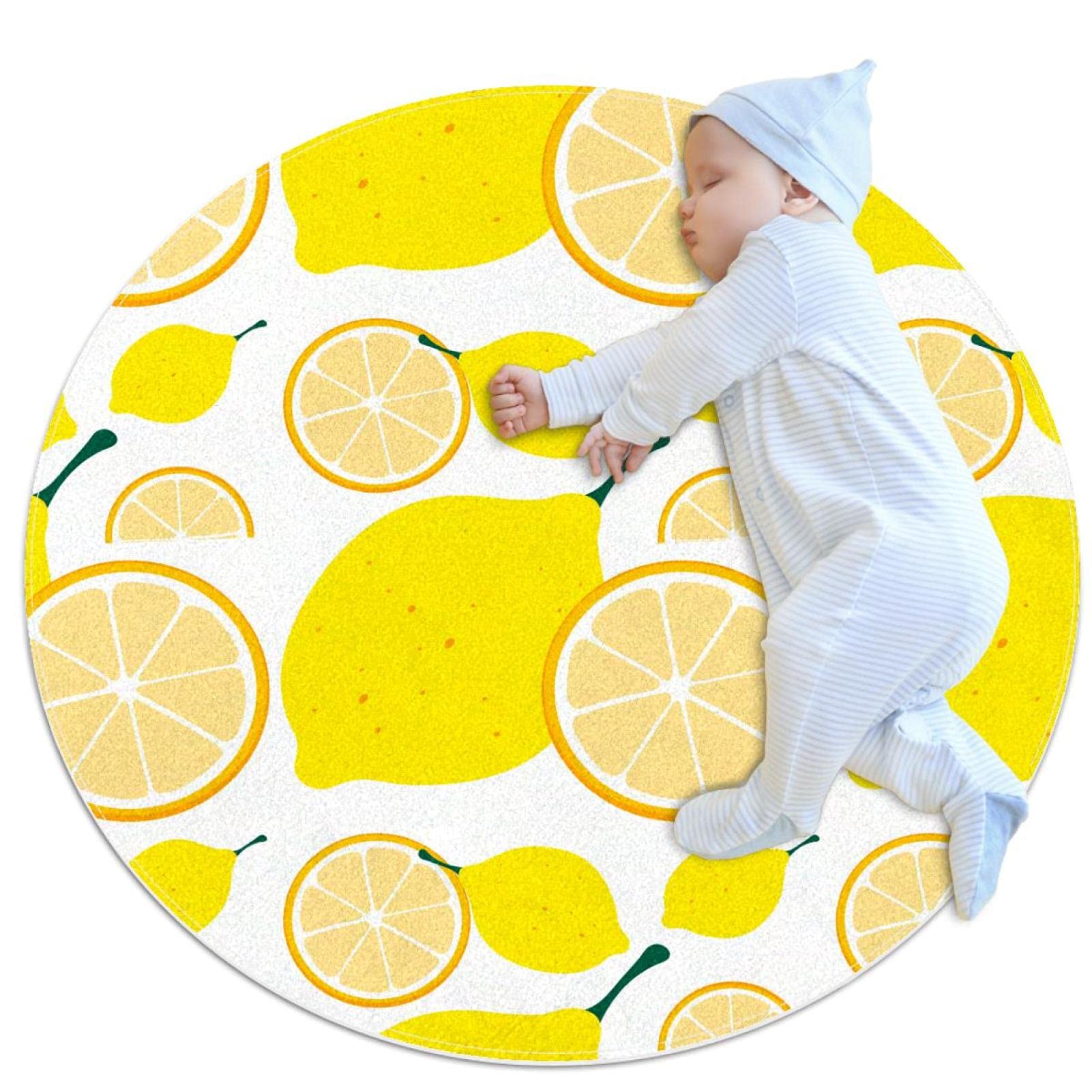 Tapis jaune citron antidérapant rond 100cm pour sécuriser le salon