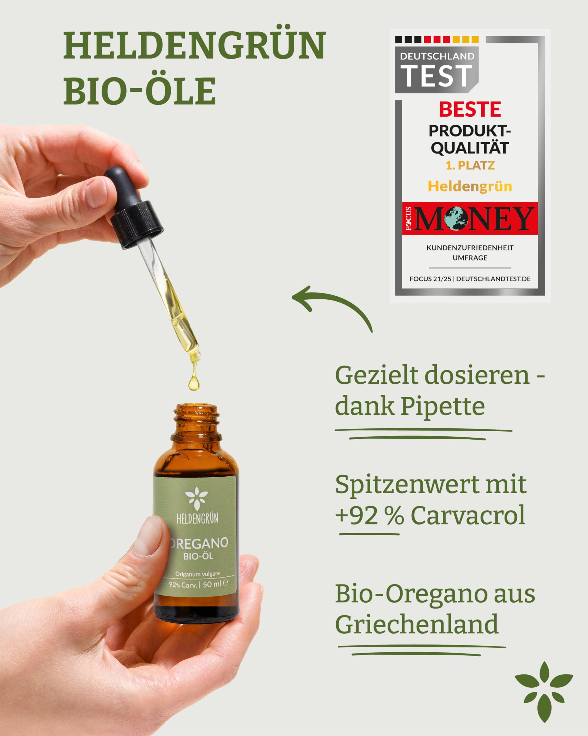 Heldengrün® BIO Oregano Öl [HOCHDOSIERT] zum Einnehmen 2x50 ml
