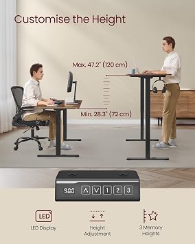 VASAGLE Standing Desk Frame, No Desktop, Electric Height Adjustable Standing Desk Legs, Stand Up Table Frame with 2 Hooks, 3 Memory Heights, Ink Black LSD021B02