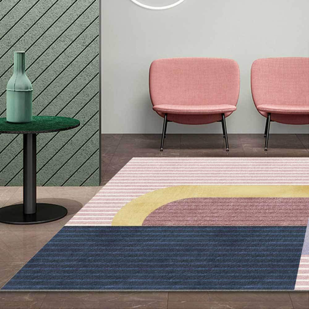 Tapis de salon doux et géométrique bleu pour chambre à coucher et salle à manger