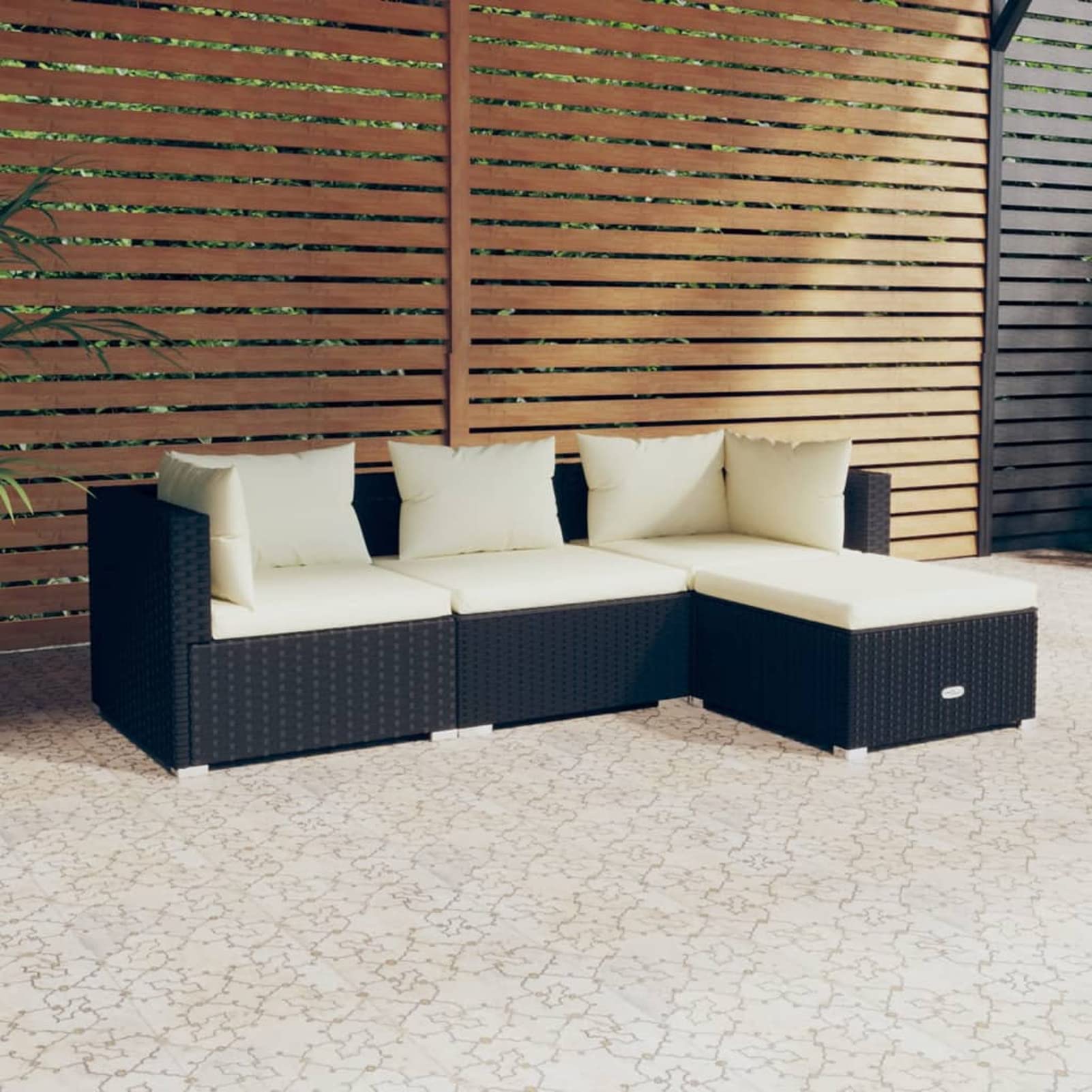 Salon de jardin 4 pièces en rotin synthétique noir au design épuré