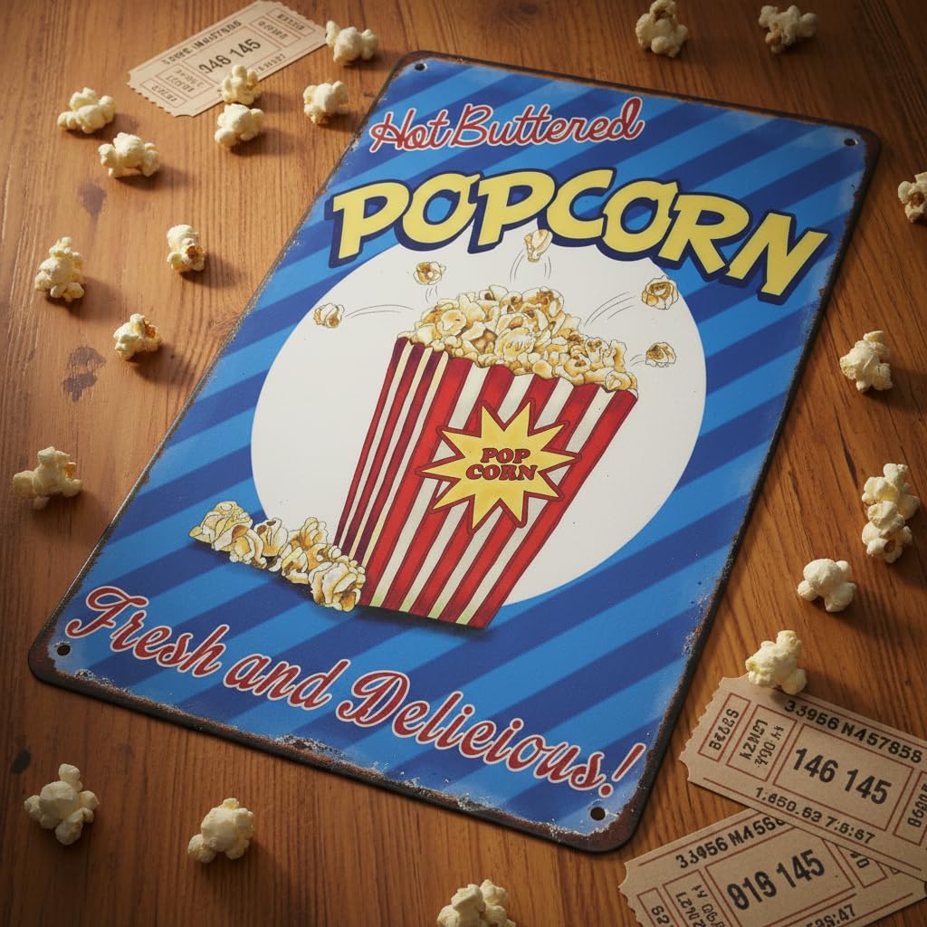 Amazon.com: SUMIK Popcorn Fresh and Delicious, Metal Tin Sign
