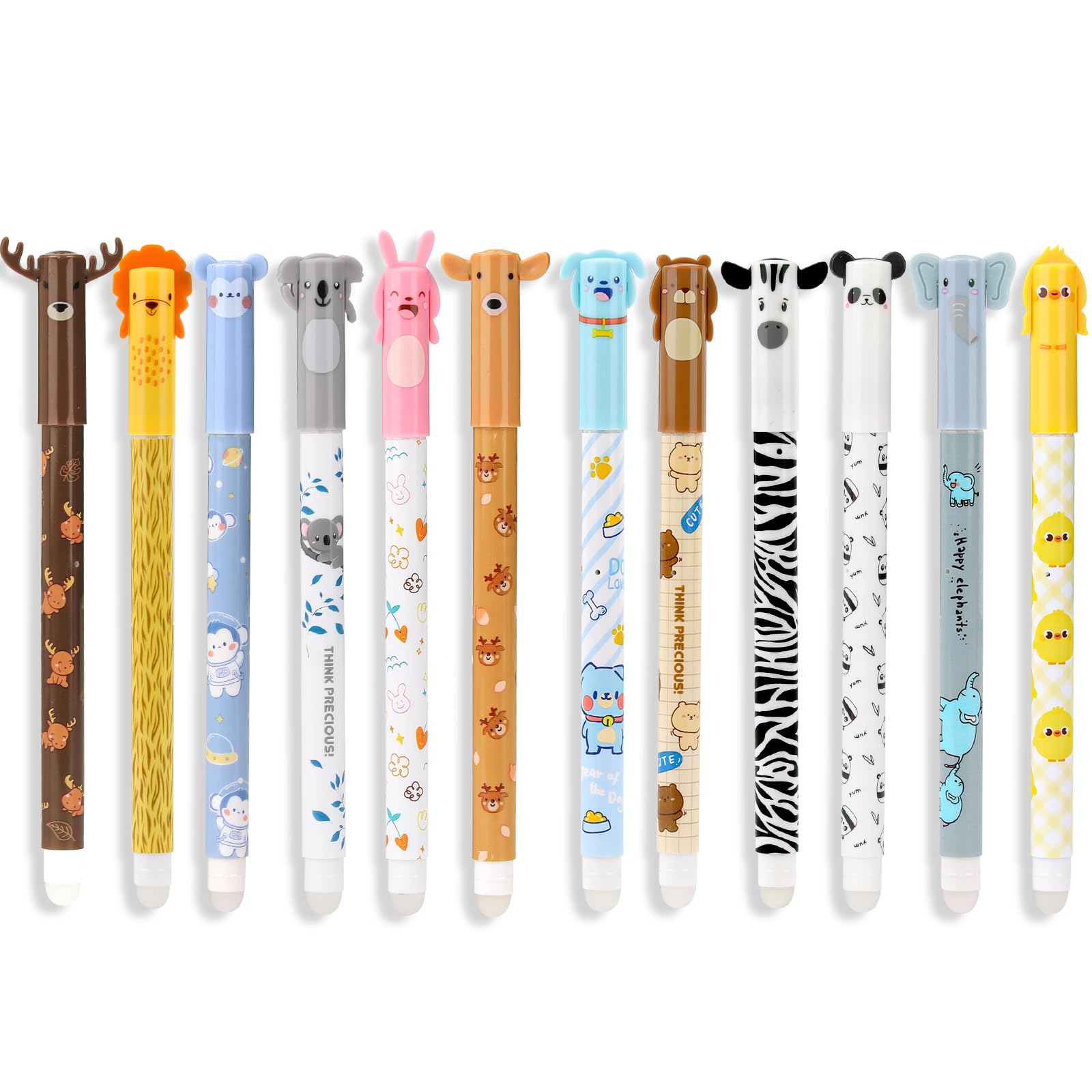 12 unidades de tinta negra y azul de dibujos animados con punta borrable, bolígrafo de gel borrable de 0,5 mm de diámetro de mina, bolígrafo borrable de dibujos animados, bolígrafo borrable para