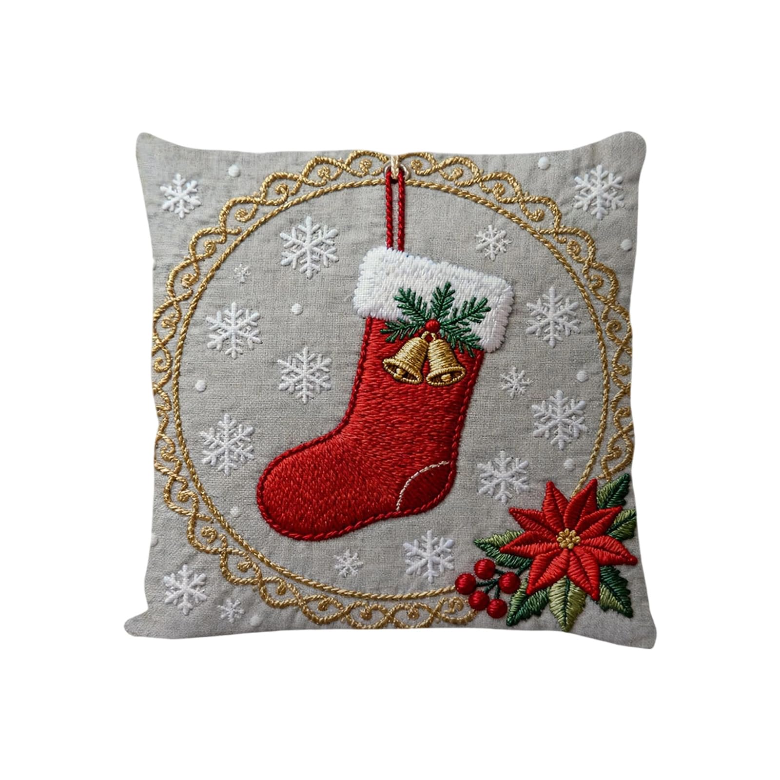 Kangnice Christmas Embroidered Linen Throw Pillow Case Reindeer Snowman Pattern Holiday Homes Decors Sofa Couch Cushion Cover Festives Cushion Cover