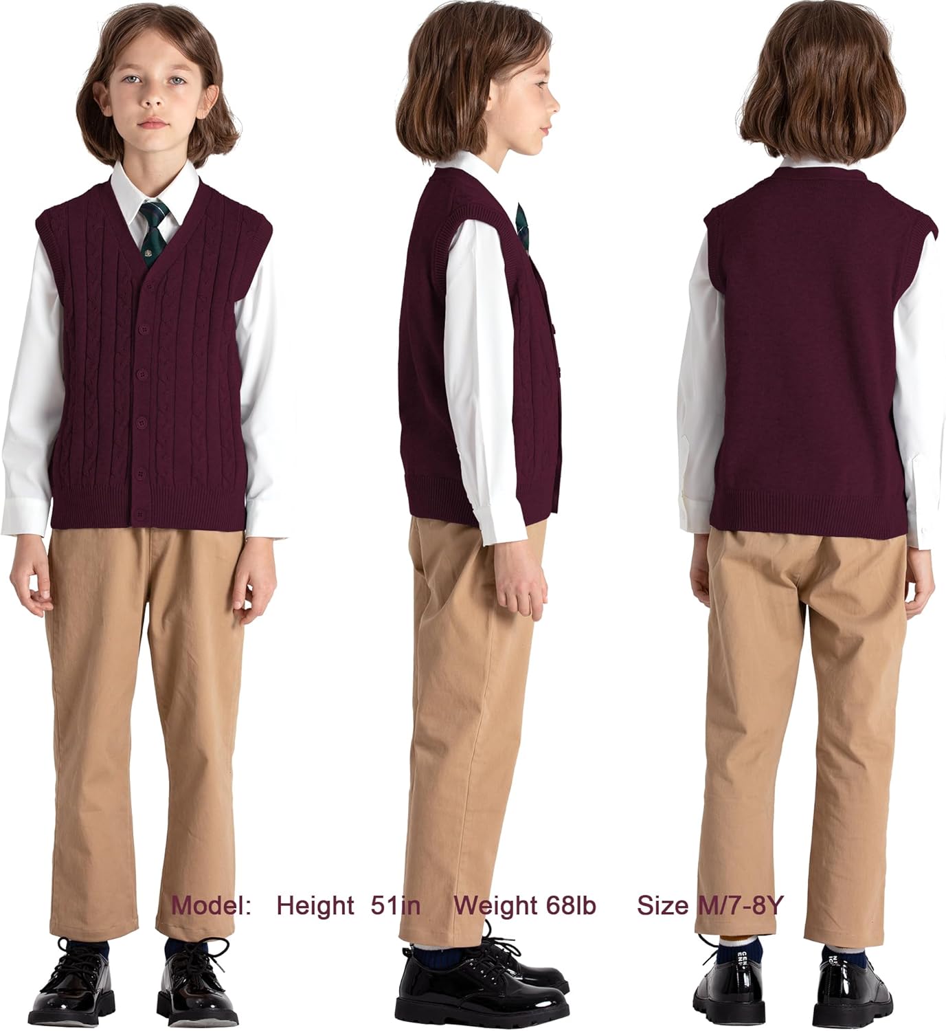 BOBOYOYO Boys Sweater Vest 100% Cotton School Uniform Vest Kids Button Cardigan Vest for Boys Girls Childrens Toddler - Image 2