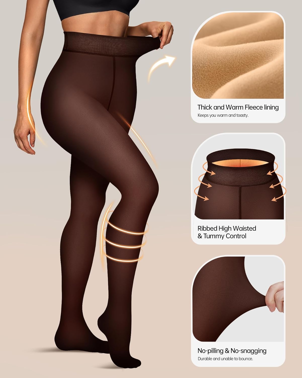 OEAK Womens Fleece Lined Tights Sheer Fake Translucent Pantyhose Thermal Tights High Waisted Footed Leggings - Image 2