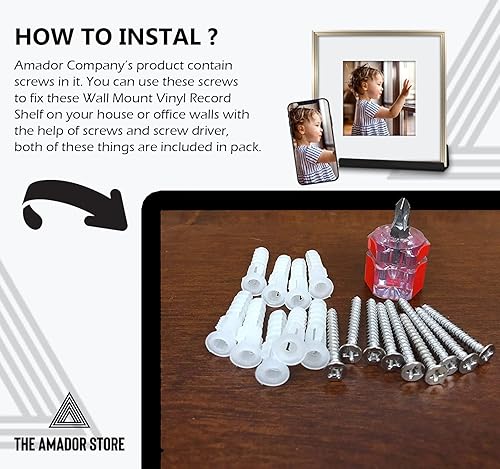 Miniatura 2 de The Amador Store Soporte de pared para discos de vinilo LP con tornillos y 1 destornillador, estante flotante de vinilo de 12 pulgadas para álbumes