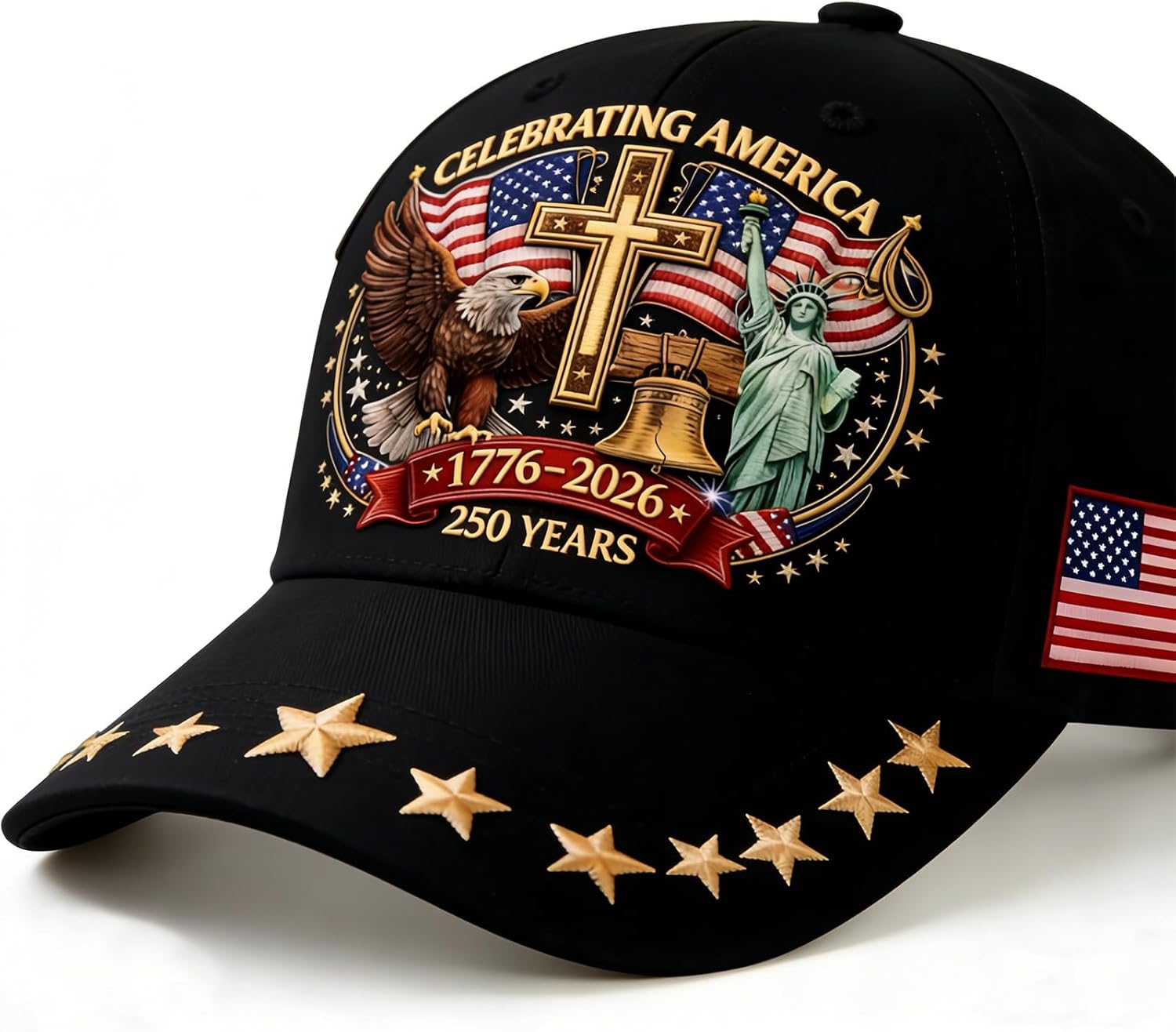 250 Anniversary USA Hat,Eagle Liberty Cross Printed Pattern,America 250th Merchandise,Adjustable Baseball Cap for Men Women - Image 3