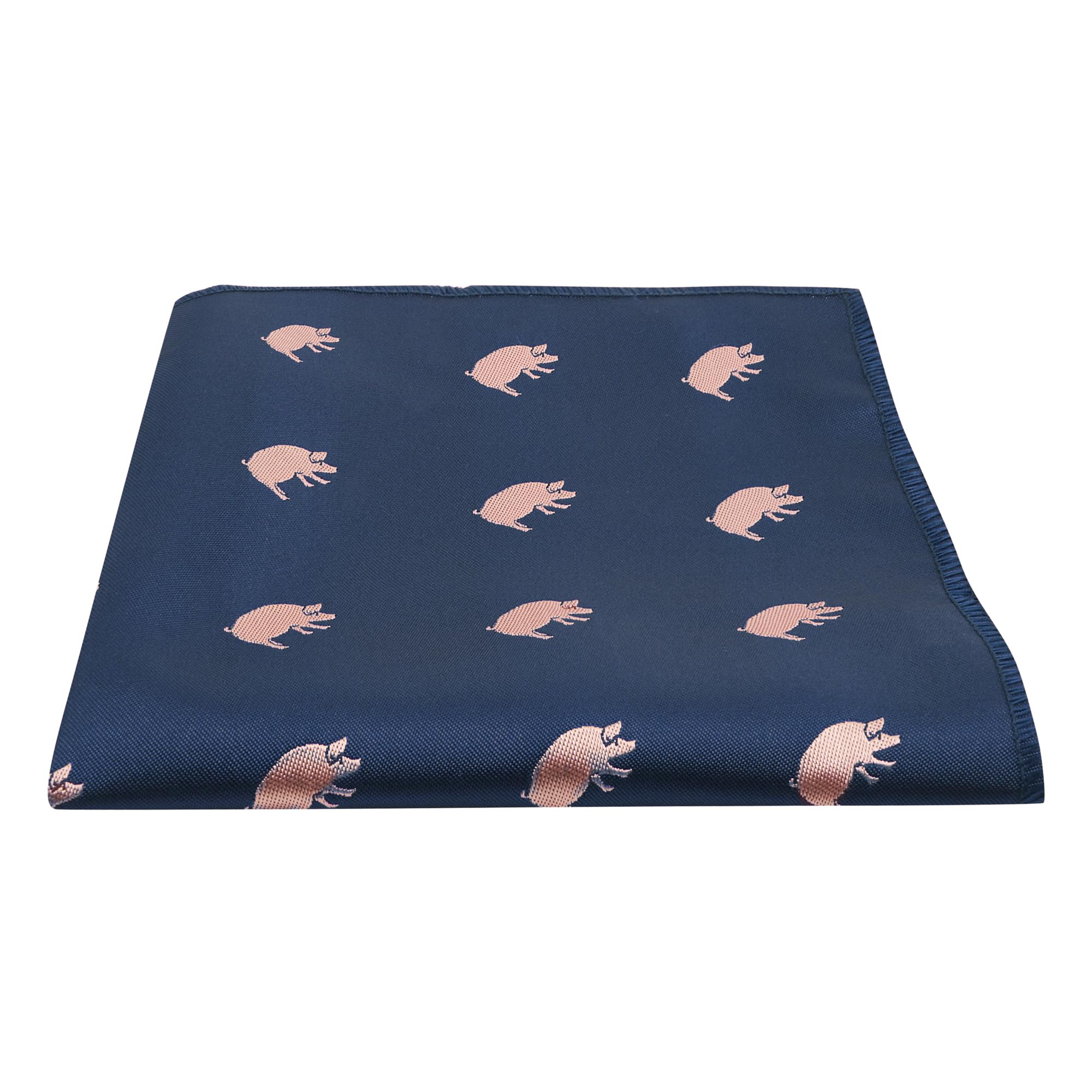 King & Priory Navy Blue Embroidered Pig Pocket Square, Handkerchief