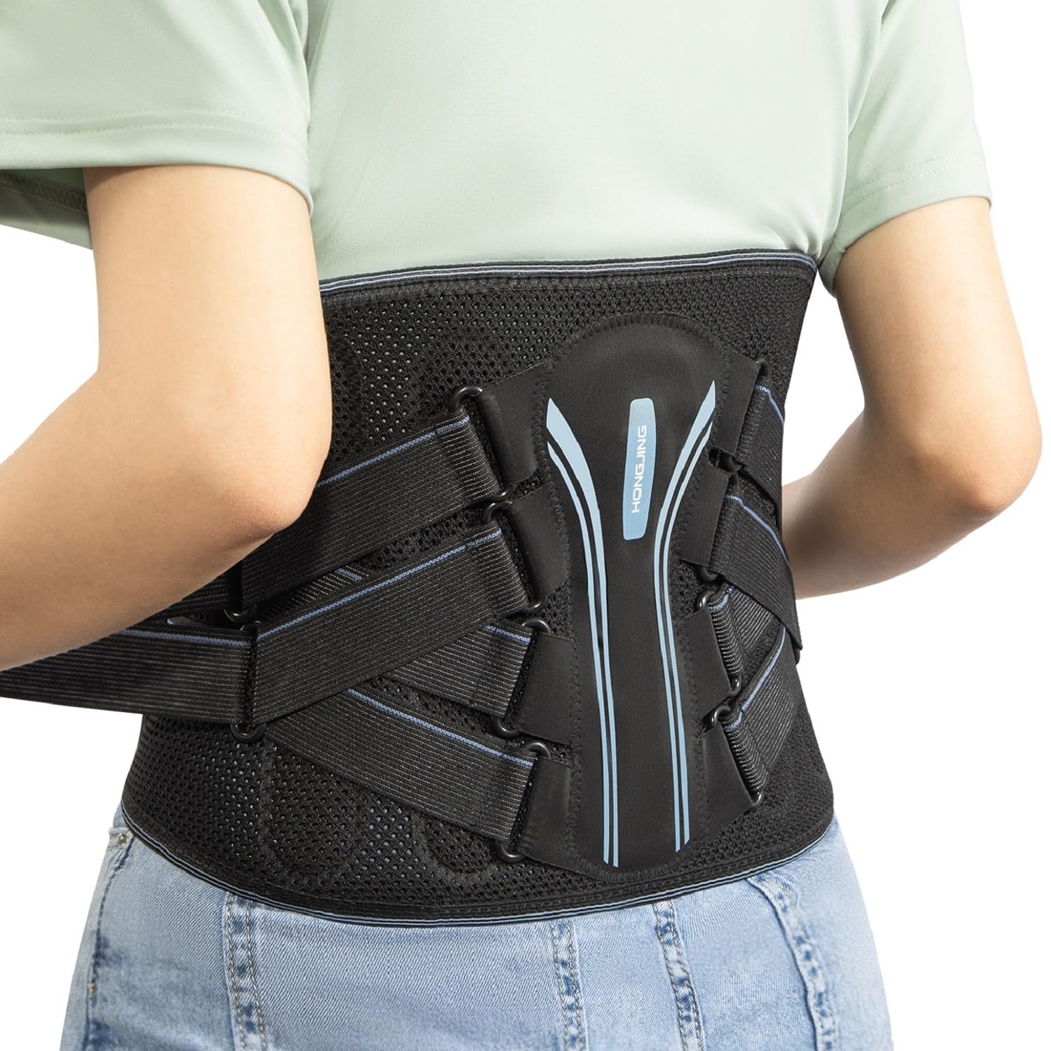 HONGJING Ceinture de soutien dorsal avec soutien bionique pour soulager les maux de dos, soutien lombaire 3D respirant avec système de poulie et 7 barres, convient aux hommes et aux femmes (2XL)