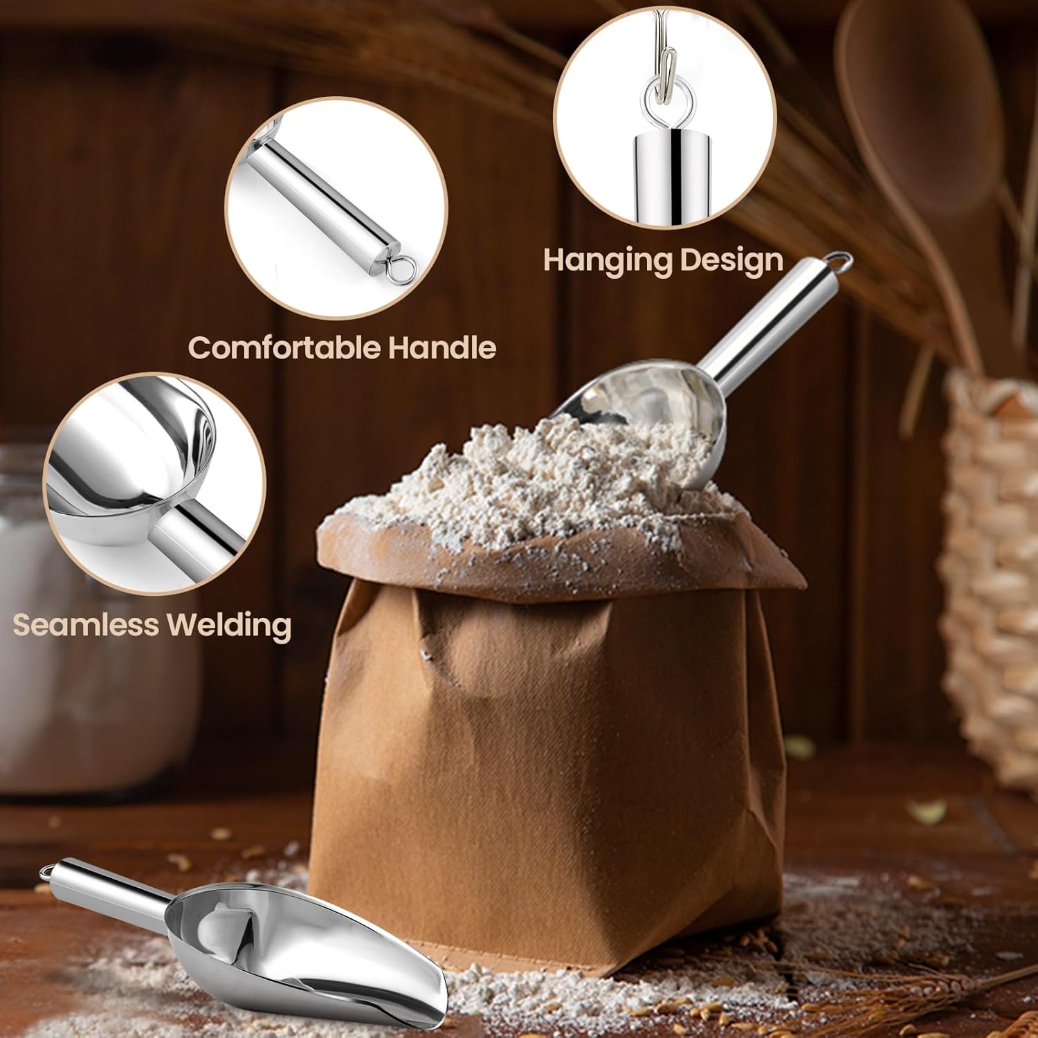 OLESBUR 3oz Stainless Steel Ice Scoop for Freezer with Magnetic Hook – Dishwasher Safe Ice Scooper for Ice Machine – Metal Scoop for Ice Bucket, Dog Food, Flour, Canisters