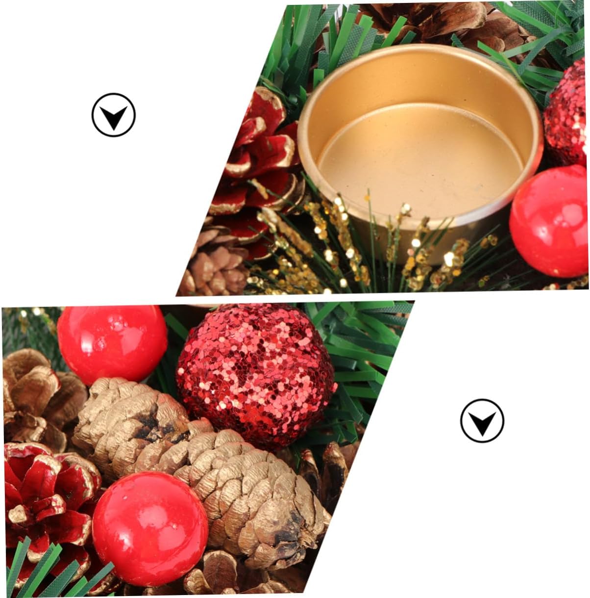 Ciieeo Christmas Candlestick Garland 27cm Handmade Wreath Decorative Candleholder for Desktop Home Seasonal Decor