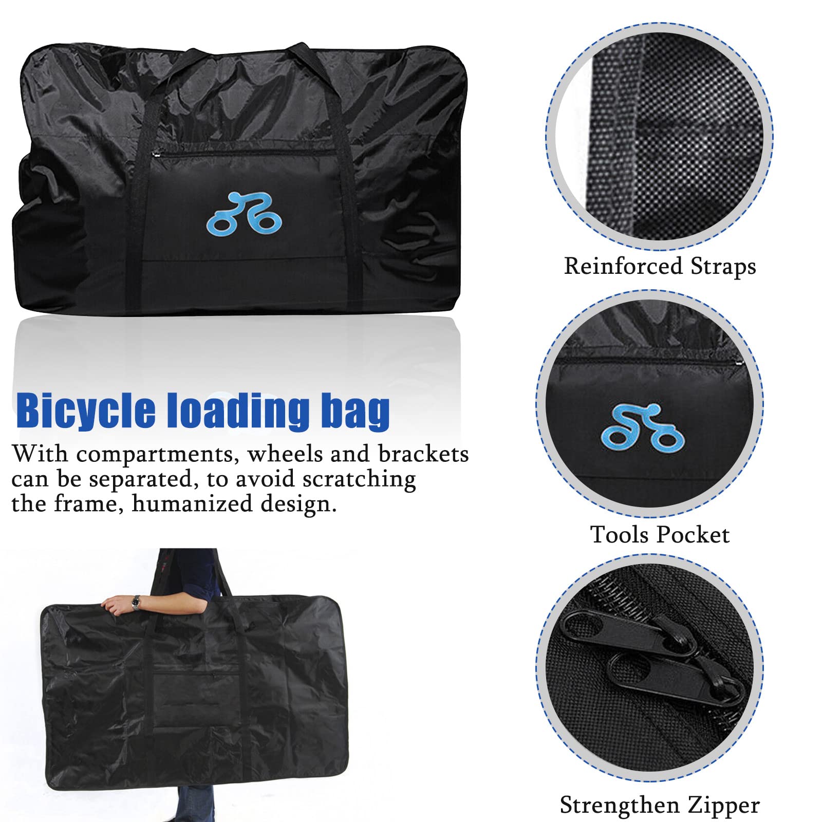 Składana torba rowerowa, 26-29", wodoszczelna torba transportowa z kieszeniami, torba transportowa na rower, MTB, rower szosowy, do transportu, przechowywania, 130 x 25 x 82 cm