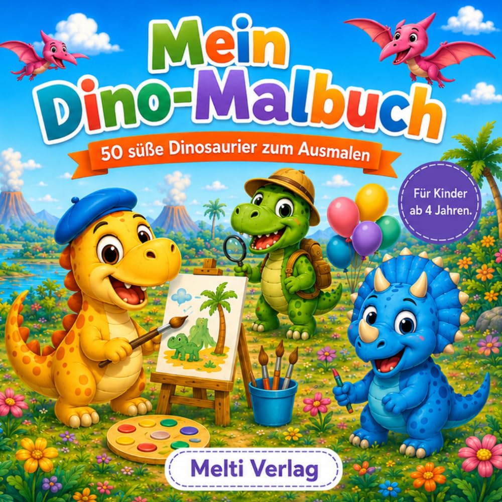 Mein Dino-Malbuch: 50 süße Dinosaurier zum Ausmalen für Kinder ab 4 Jahren