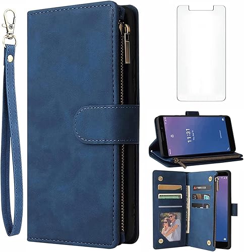 Asuwish Reliance Jio Orbic - Funda tipo cartera de vidrio templado con protector de pantalla y tapa de cuero, soporte para tarjetas, accesorios para
