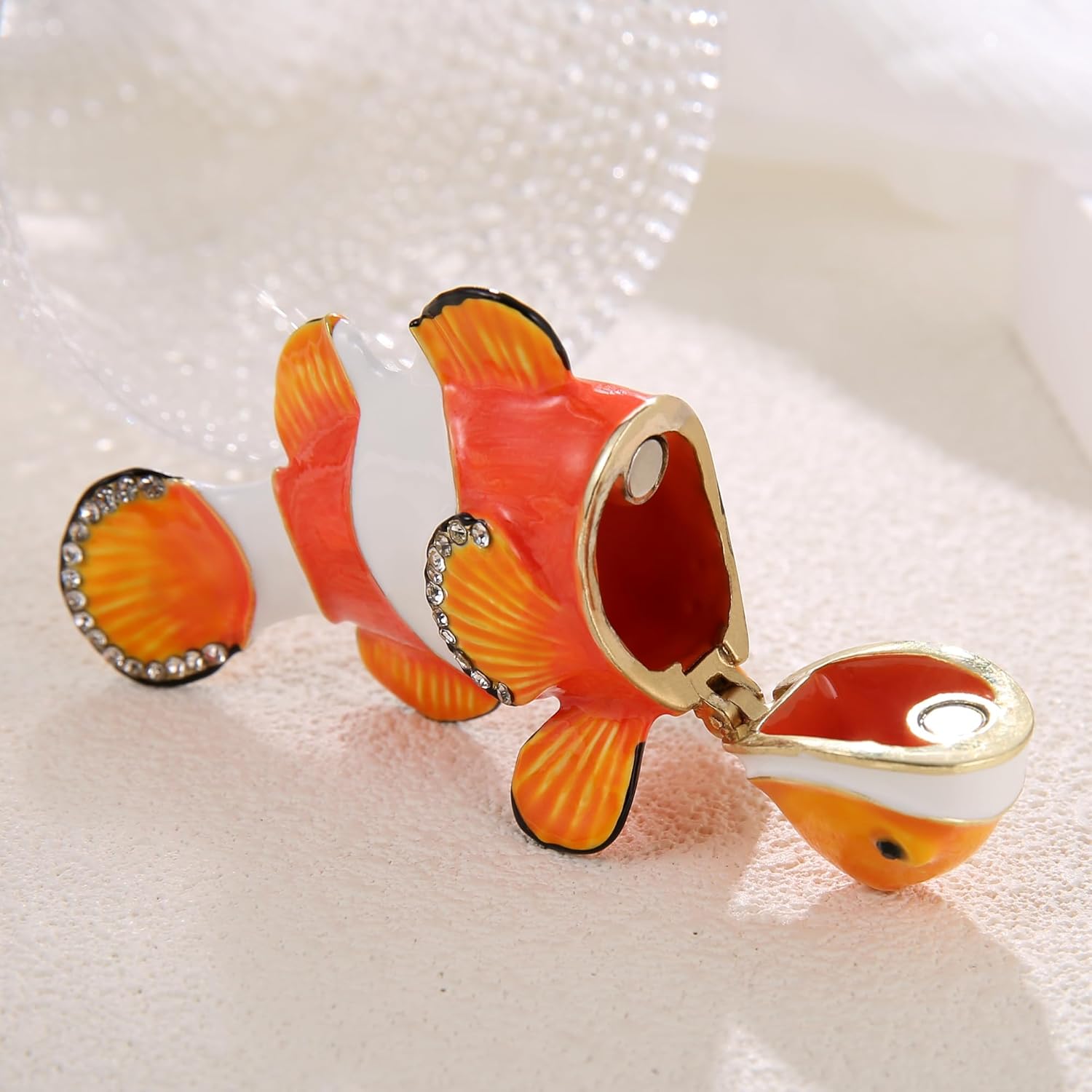 Hand Painted Animal Trinket Box for Home Decor, Hinged Jewelry Organizer Storage, Unique Personalized Collectible Keepsake Figurine Handmade Decorative Ornament Gifts (Clownfish) - Image 3