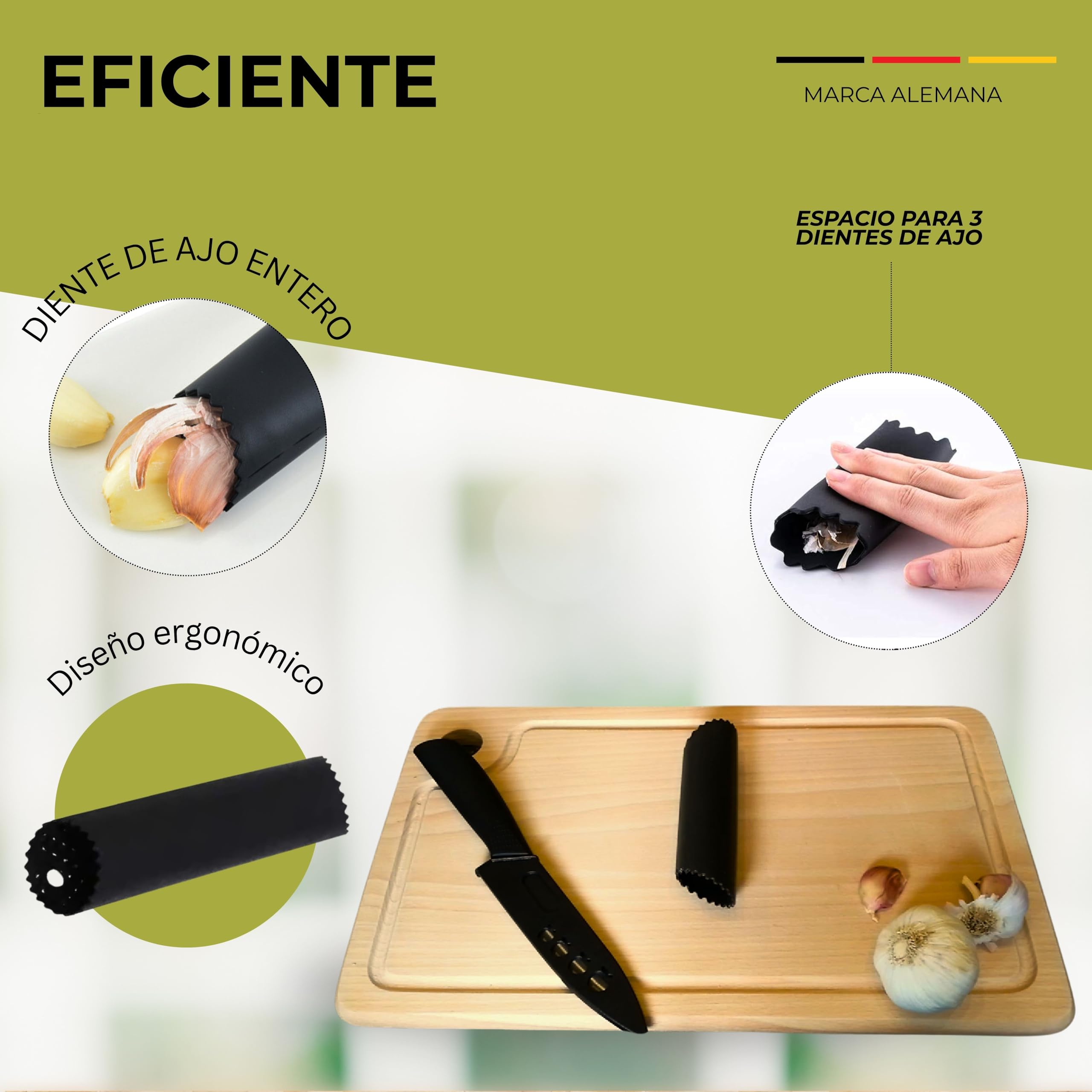 Gadget-Hero - Pelador de ajos de silicona, apto para lavavajillas, resistente y fácil de limpiar, eficiente pelador de ajos para un rápido procesamiento de ajo (pelador negro)