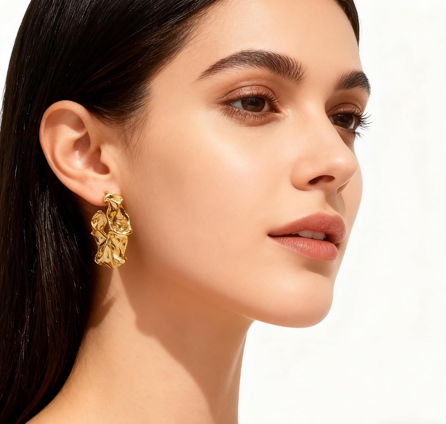 18K Gold Plated Crinkle Chunky Hoop Earrings - Hypoallergenic Statement Jewelry for Women, Fashion Party Gift