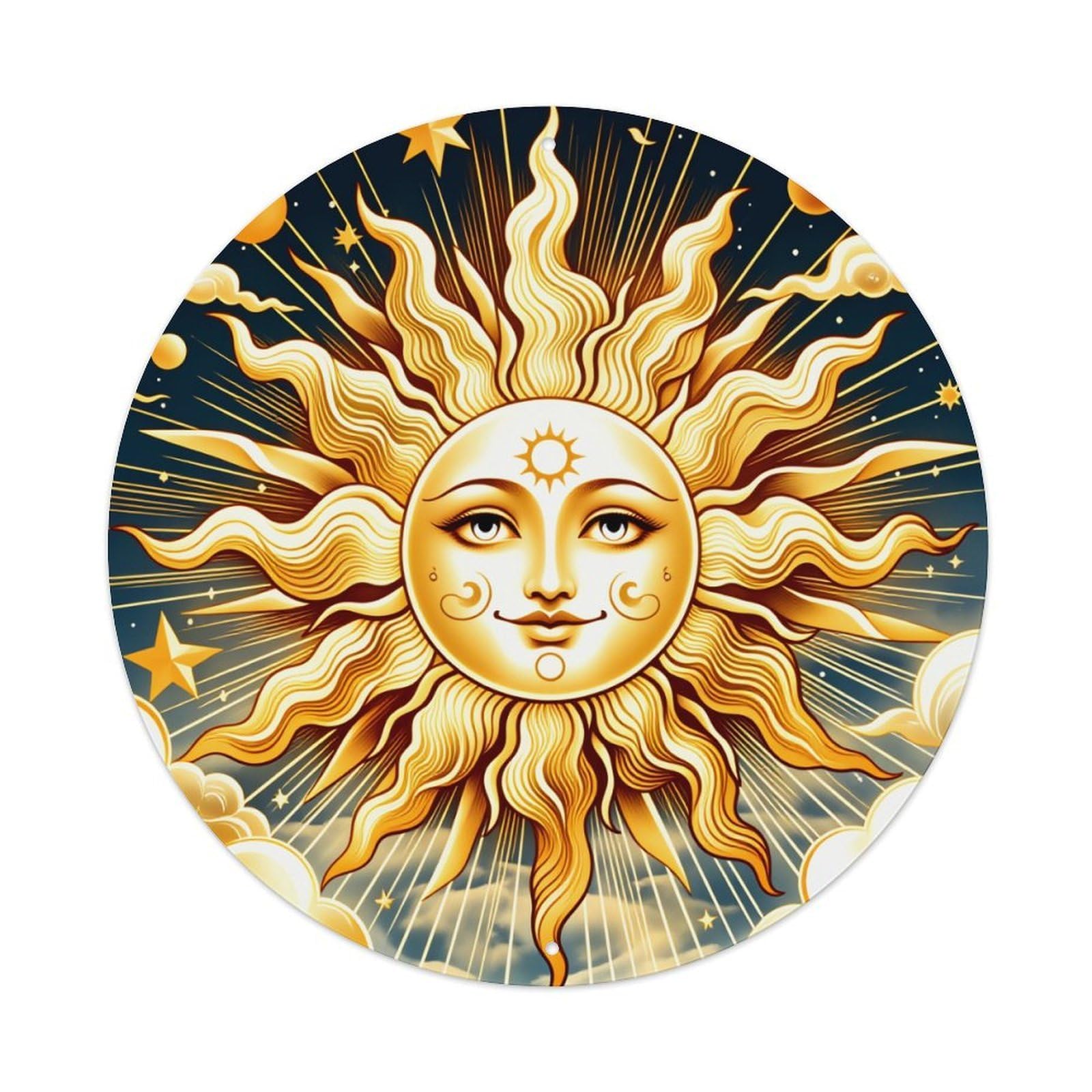 Rkundrne Vintage Golden Sun Face With Rays Metal Tin Sign Garden Bedroom Cafe Bar Man Cave Home Wall Decor Metal Poster 8X8 Inches