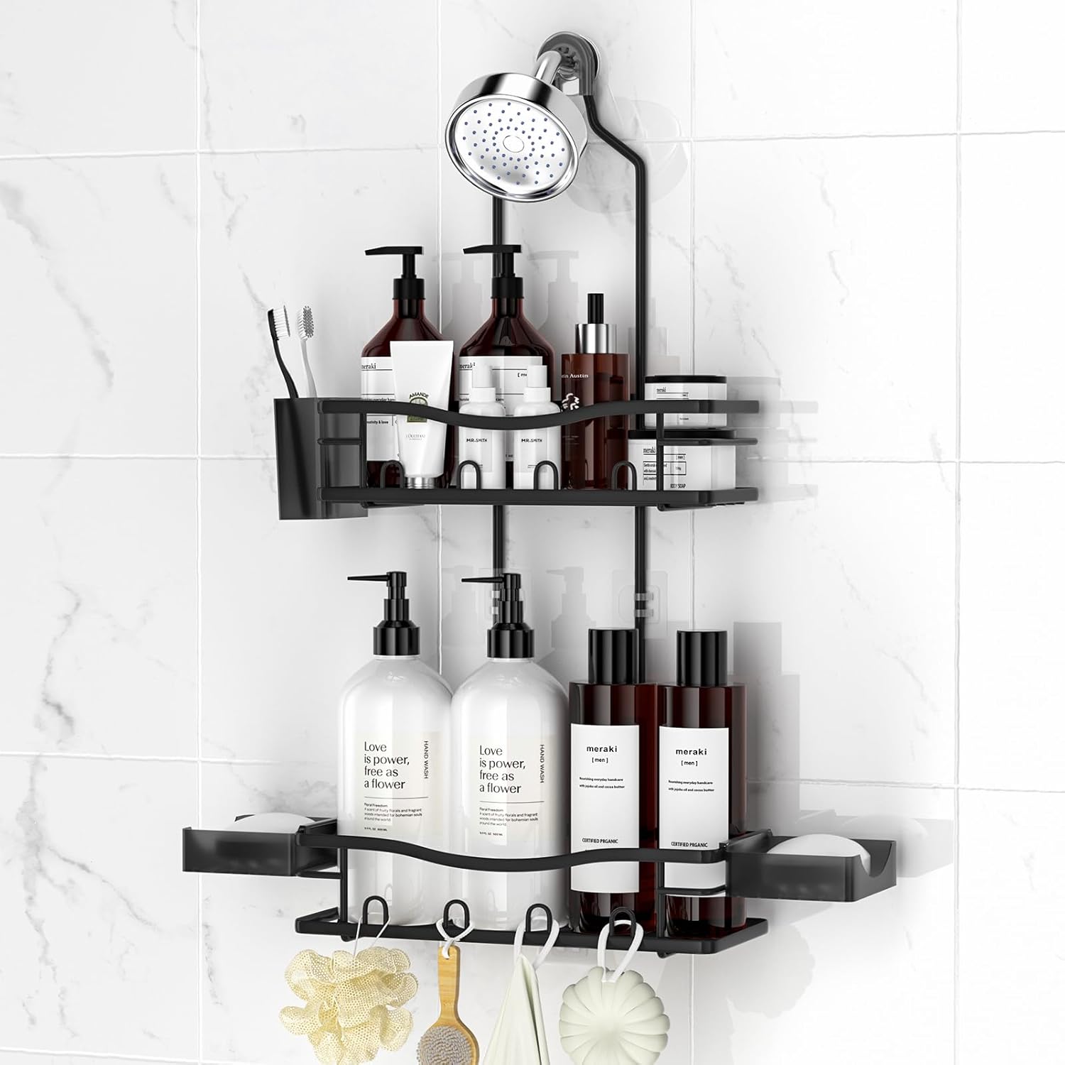 REINHARDT Shower Caddy Hanging Rustproof Shower Caddy Anti-Swing Shower Organizer Over Showerhead No Drilling Shower Racks with Soap