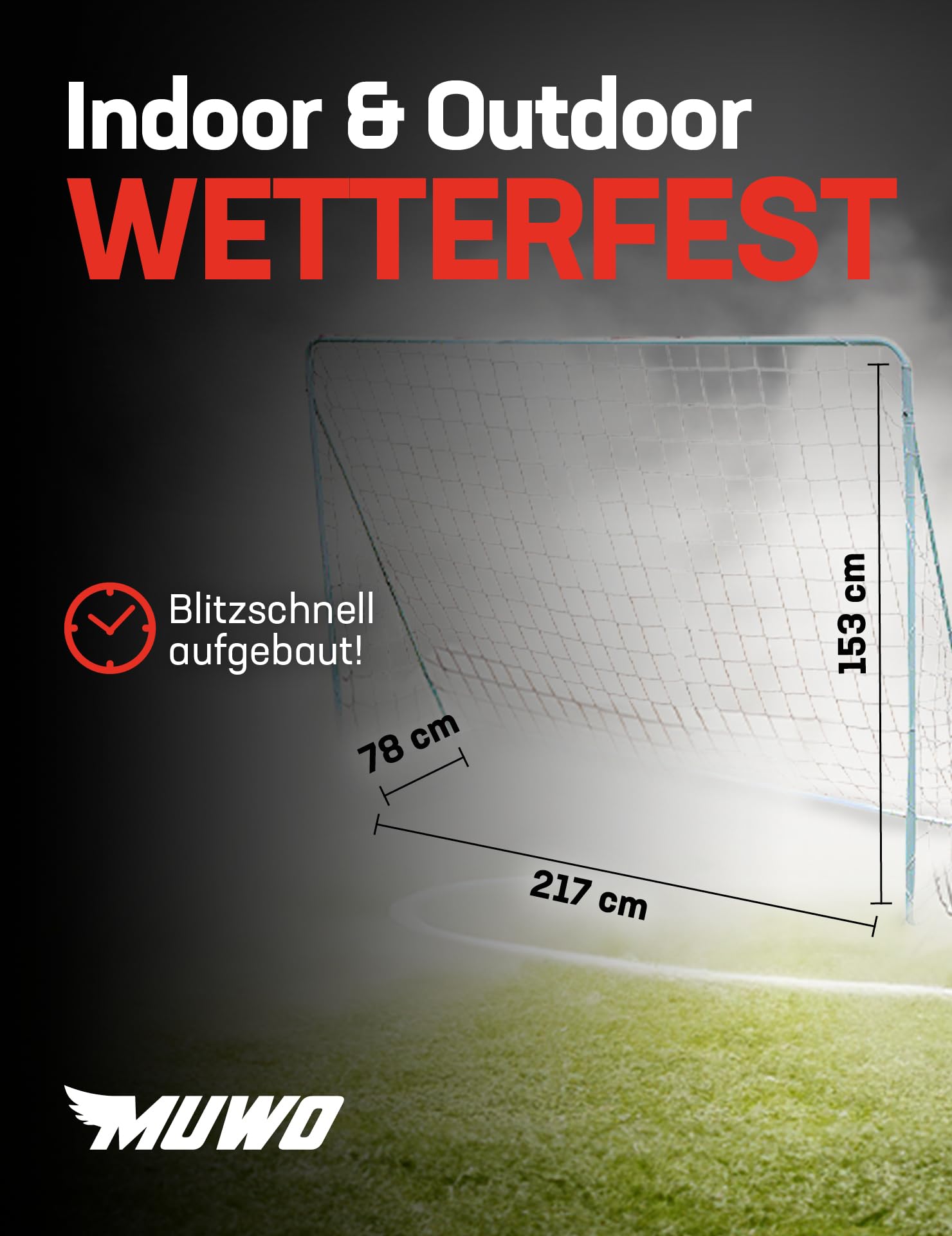 MUWO Porta da calcio con cancello rimovibile e struttura in acciaio resistente alle intemperie, dimensioni: 217 x 153 cm, ideale per allenarsi o fare amicizia