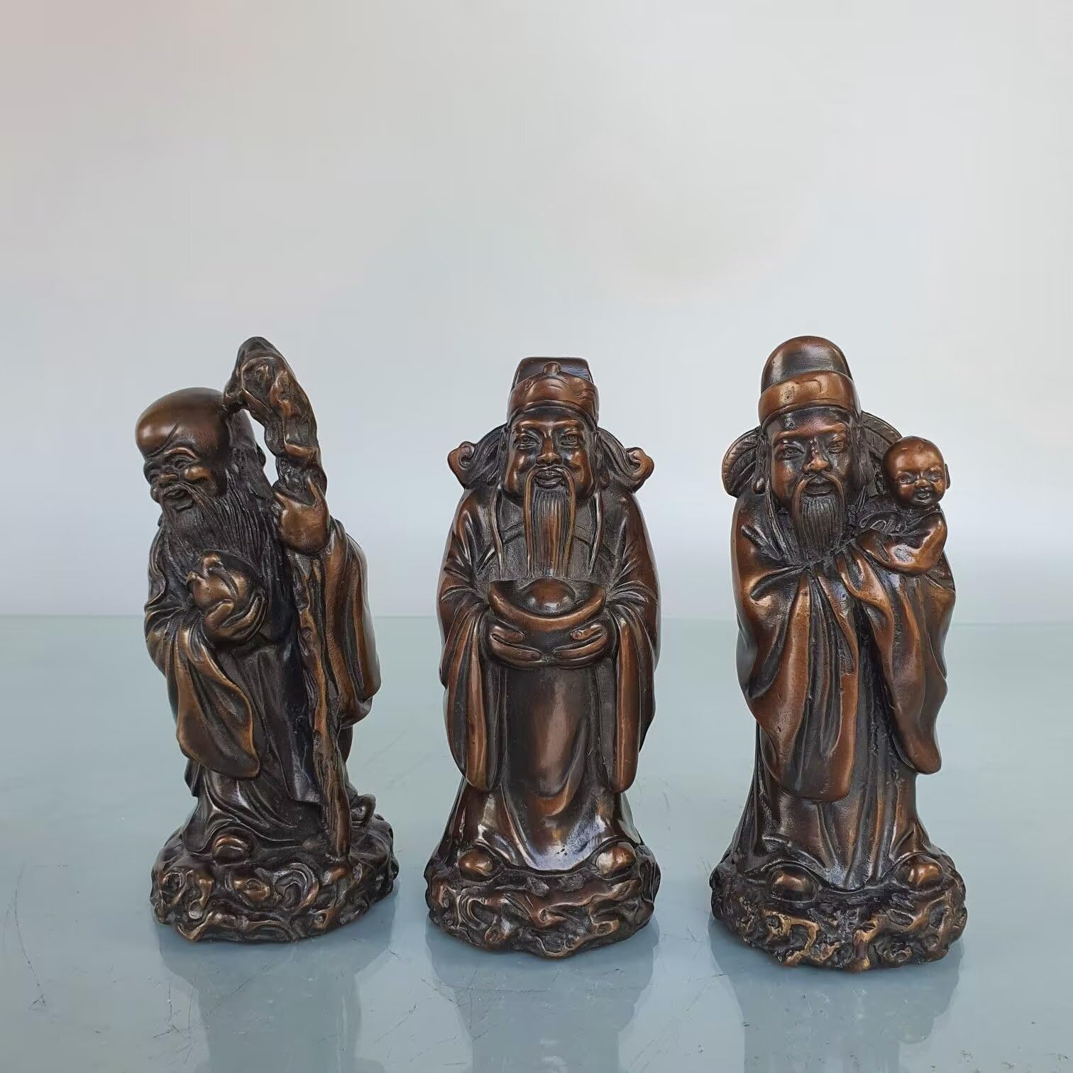 Dytartzx Fu Lu Shou Three Star Annunciation Buddha Brass Statue Set Living Room Buddha Hall offering Xifai Fuxing Charm Adornment