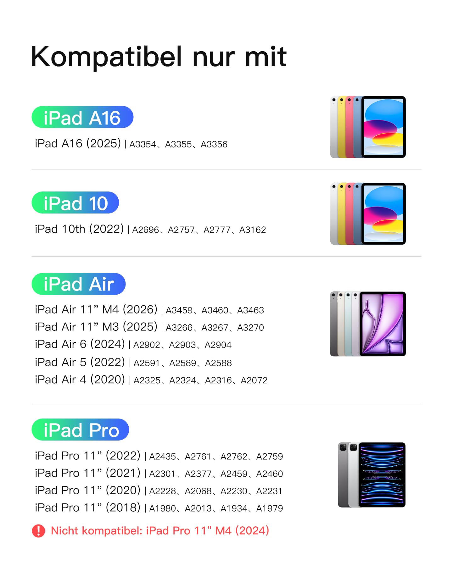 Inateck iPad 11 Hülle mit Tastatur(A16 2025), iPad 10 Gen. Hülle mit Tastatur,für iPad Air 11" M4/ M3/M2 (2026/2025/2024),Air 5/4, Pro 11,mit Touchpad und Stifthalter, Abnehmbar,QWERTZ,Classic N0001