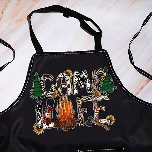 Miniatura 3 de WZMPA Delantal de campamento con bolsillos, delantal de cocina para campamento, regalos para campistas, delantal ajustable para amantes de los