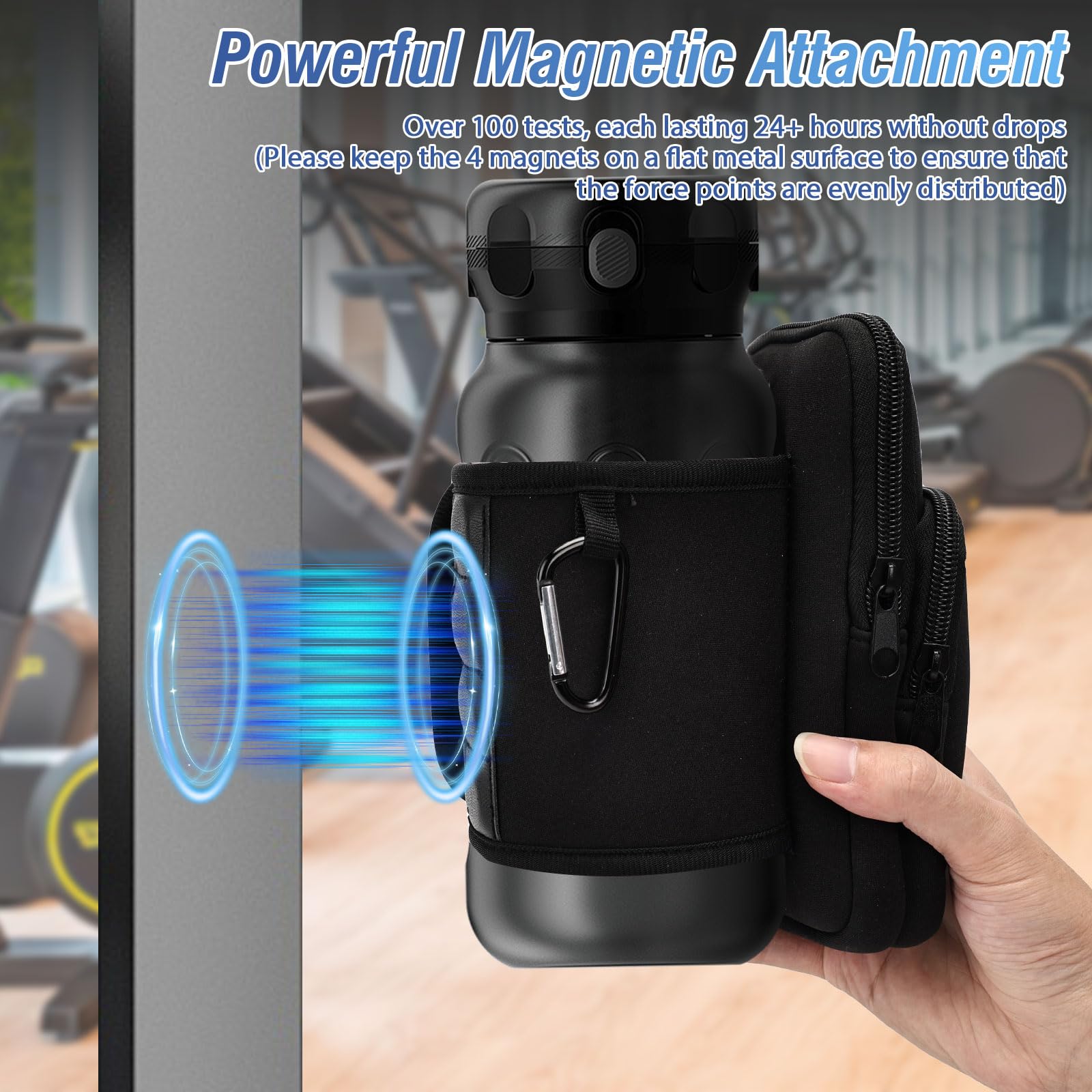 TAKONE Borsa da Palestra Magnetica – Borsa Riflettente Magnetica per Bottiglia d'Acqua in Neoprene con Scomparto per Cellulare e Tracolla Regolabile – Gadget per il Fitness da Donna e Uomo