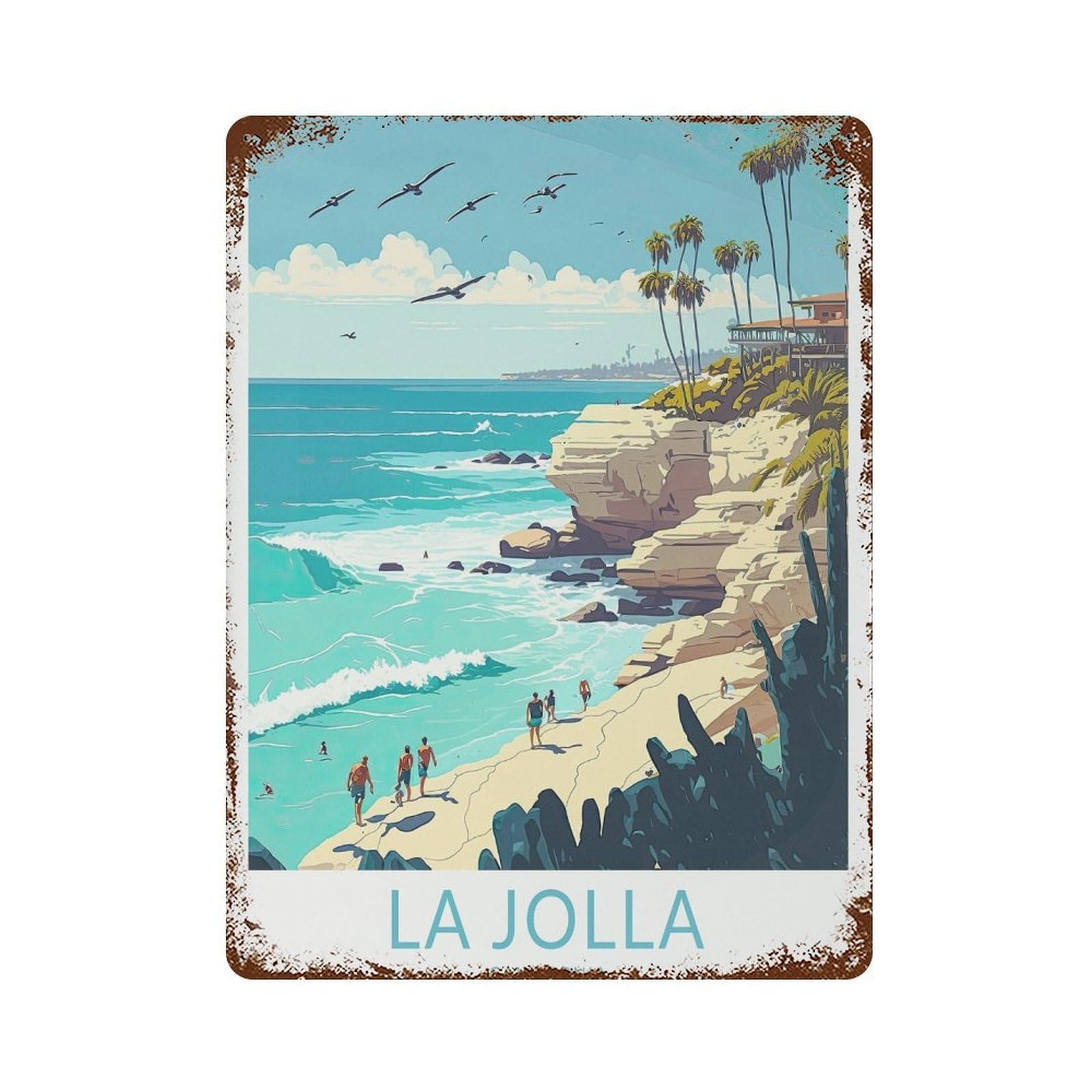 xiaoxiaoshen La Jolla California Travel Coast San Diego Decor Wall Decor Art Metal Tin Poster Modern Home Decor Art Home Bar Shop Decorations Vintage Sign 40x30cm