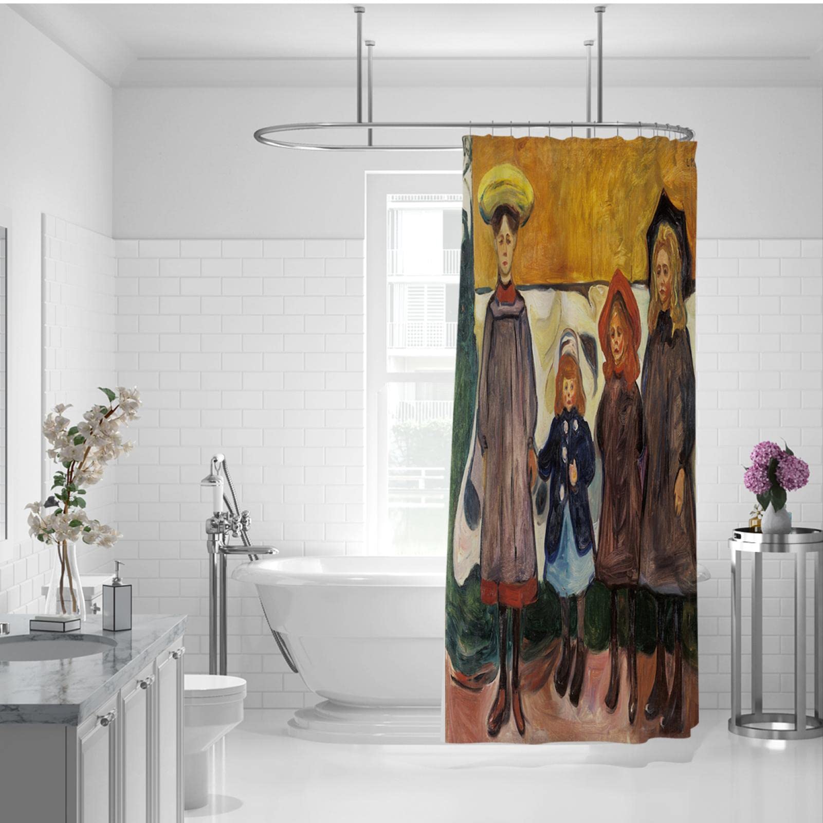 Berühmte Malerei Duschvorhang Druck Expressionismus Edvard Munch Malerei Duschvorhänge Set für Badezimmer gewichteten Saum 220Wx180Lcm Duschvorhang
