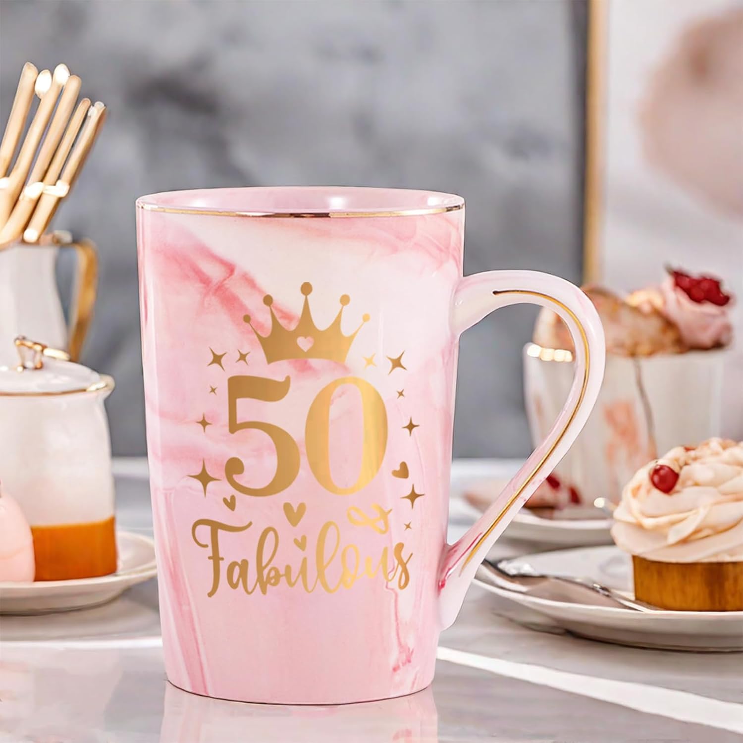 50th Birthday Gifts Women 50 Years Old Fabulous Funny Fifty Birthday Coffee Mugs Cup Ideas for Mom Sister Female Coworker Friend, 14Oz Pink - Image 2