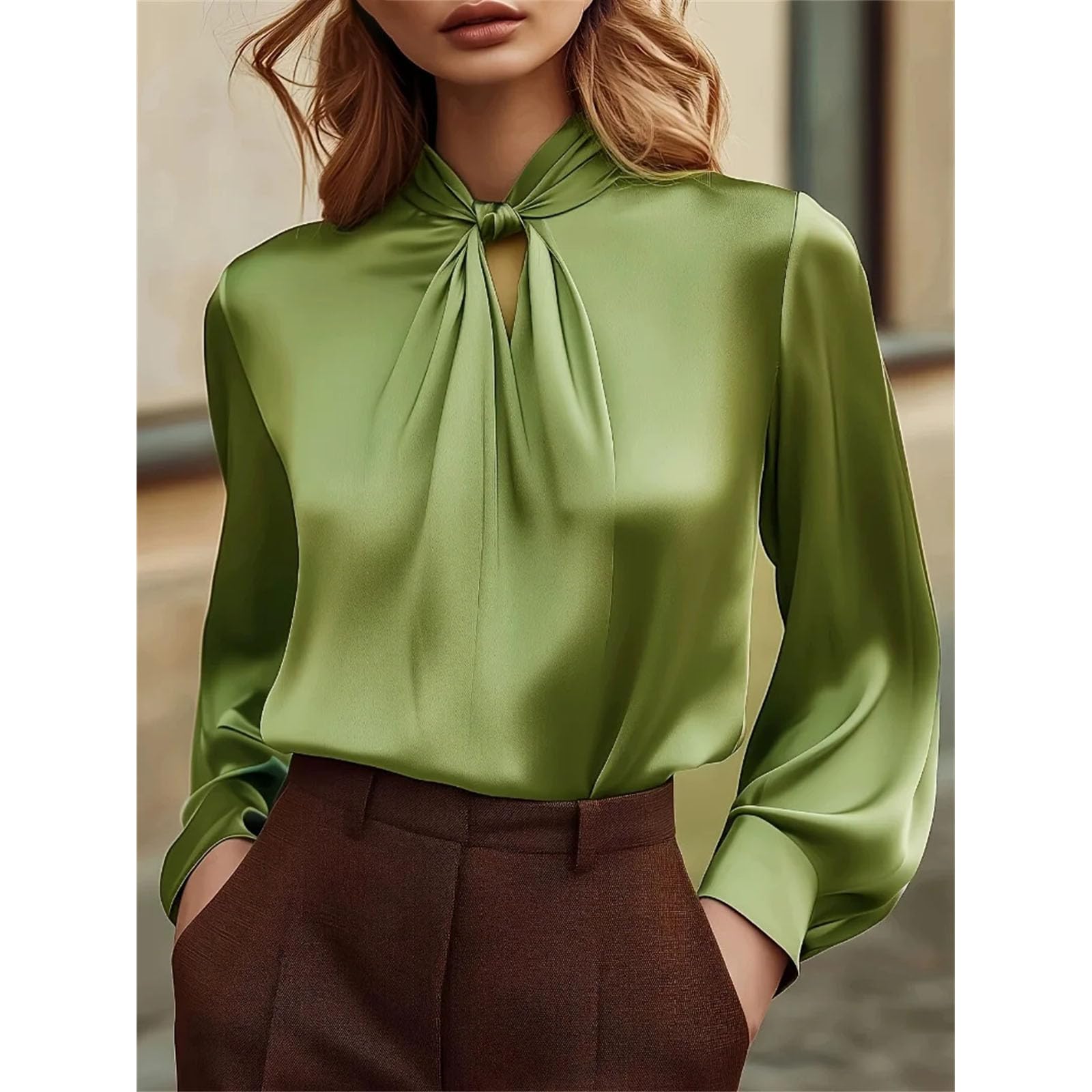 Camisa de manga larga plisada hueca para mujer, diseño elegante, versátil y elegante, para uso diario y de oficina