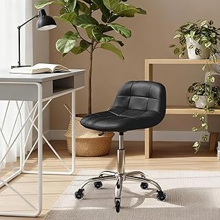 Rolling Stool Chair with Wheels, Height Adjustable stool with Back Support, Heavy Duty Rolling Vanity Chair with PU Leather Cushion for Salon Massage Kitchen Vanity Tattoo Esthetician Dentist(Black)