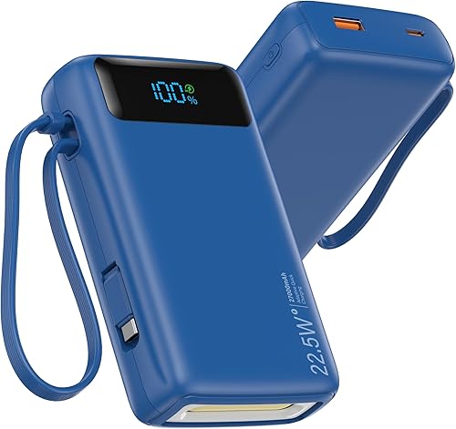 Cargador portátil de 27000 mAh, banco de energía con cable integrado para iPhone serie 1615, batería de carga rápida con pantalla LED de entrada y